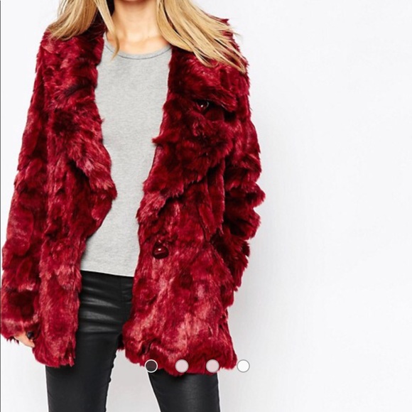 dark red fur jacket